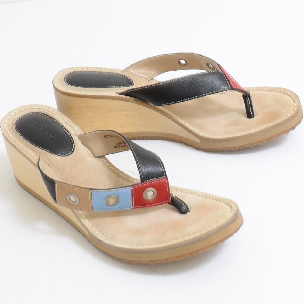 Bass Women's 9 Colorful Thong Slip-on Wedge Sandals Summer Vacation Travel
